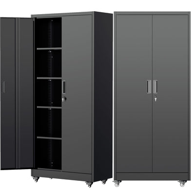Pataku 73" Metal Storage Cabinet with Wheels, Garage Storage Cabinet with 4 Adjustable Shelves & Lockable Doors for Garage Home Office, Heavy Duty Tool Cabinets
