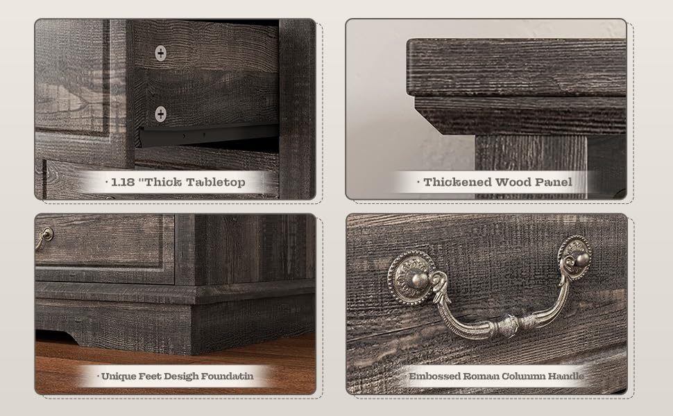 Romorgniz 10 Drawer Dresser for Bedroom, Large Farmhouse Dresser with LED Lights & Charging Station for Bedroom, Rustic Oak Romorgniz