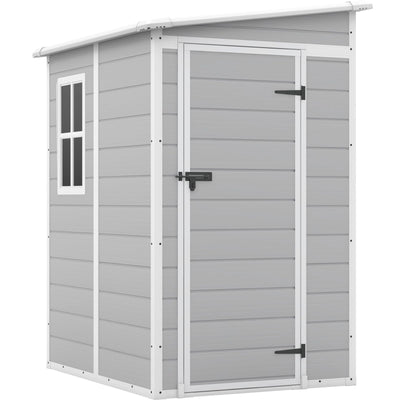 Patiowell 5x4 FT Outdoor Storage Shed, Resin Storage Shed with Floor & Lockable & Window Door for Patio Furniture, Garden Tools and Bicycle, White & Grey