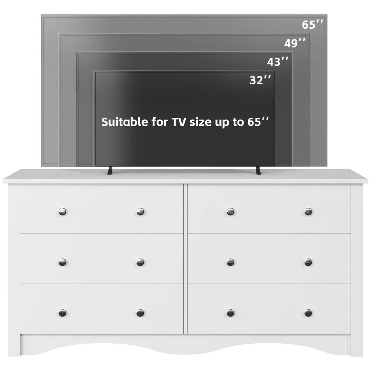 Furmax 6 Wood Drawers Dresser for Bedroom, Double Dresser for TV up to 65 inch, TV Stand Storage Chest of Drawers for Living Room Hallway Entryway (White) Furmax