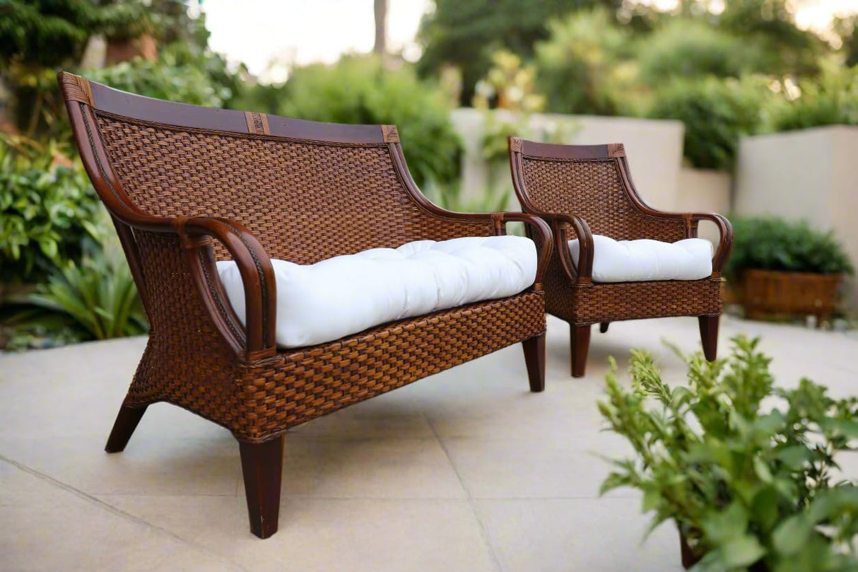 RSH DECOR: 3-Piece Wicker Tufted Cushion Set | 41” x 19" & 19" x 19" | All-Weather Spun Fabric | Water Resistant | Outdoor Loveseat & U-Shape Cushions for Patio Furniture | Gregoire Fresco RSH DECOR