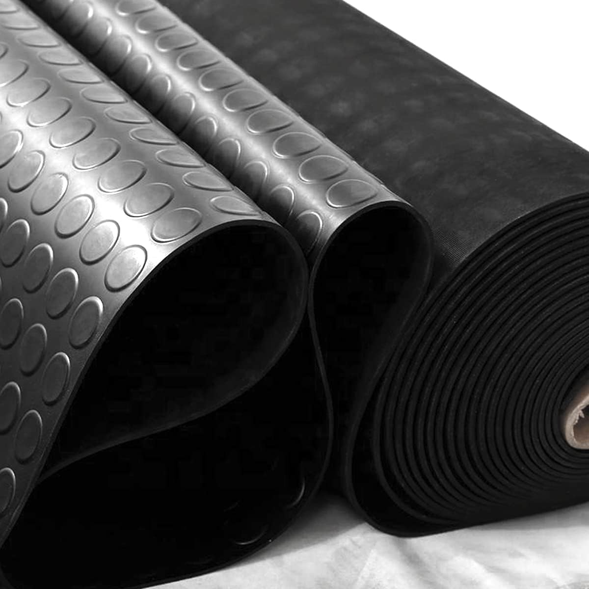 ZERITO Garage Rubber Flooring,4 × 8Ft by 1/8" Heavey Duty Coin-Grip Rubber Flooring Roll,Safety Waterproof Anti Slip Rubber Floor Protector Mat for Workshop,Bench,Cellar,Trailer,Garage,Mews,Cowshed ZERITO