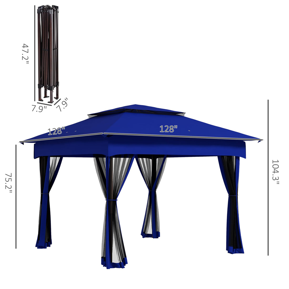 Outsunny 11' x 11' Pop Up Canopy, Outdoor Patio Gazebo Shelter with Removable Zipper Netting, Instant Event Tent w/ 114 Square Feet of Shade and Carry Bag for Backyard, Garden, Blue Outsunny