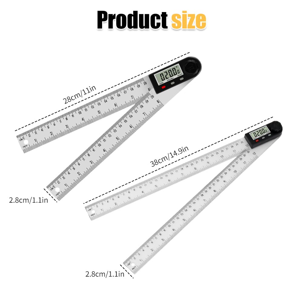 Digital Display Angle Ruler, Digital Angle Finder Tool 2 in 1 Angle Finder Ruler, Digital Angle Ruler Angle Measuring Tool Digital Protractor Ruler Multi-Angle Measuring Ruler (Metal_200MM) Drkicsy
