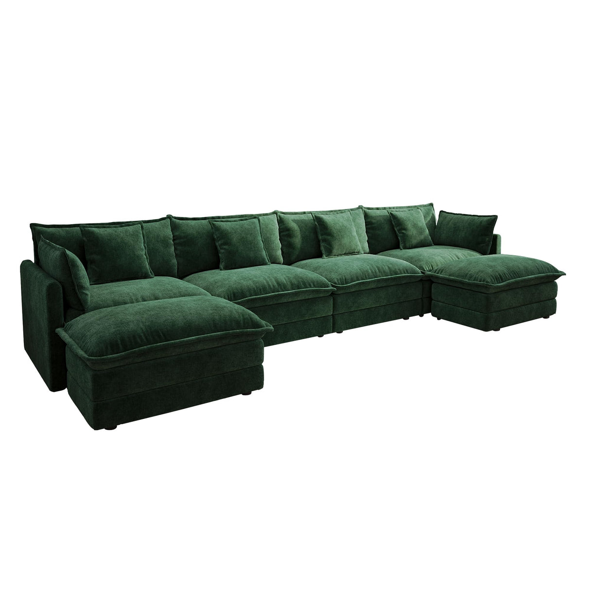 Ravy Concept Sectional Sofa 4 Seater with Movable 2 Ottomans,Oversized Modular Couch Deep Seat (Green, 146.5 inch-U) Ravy Concept