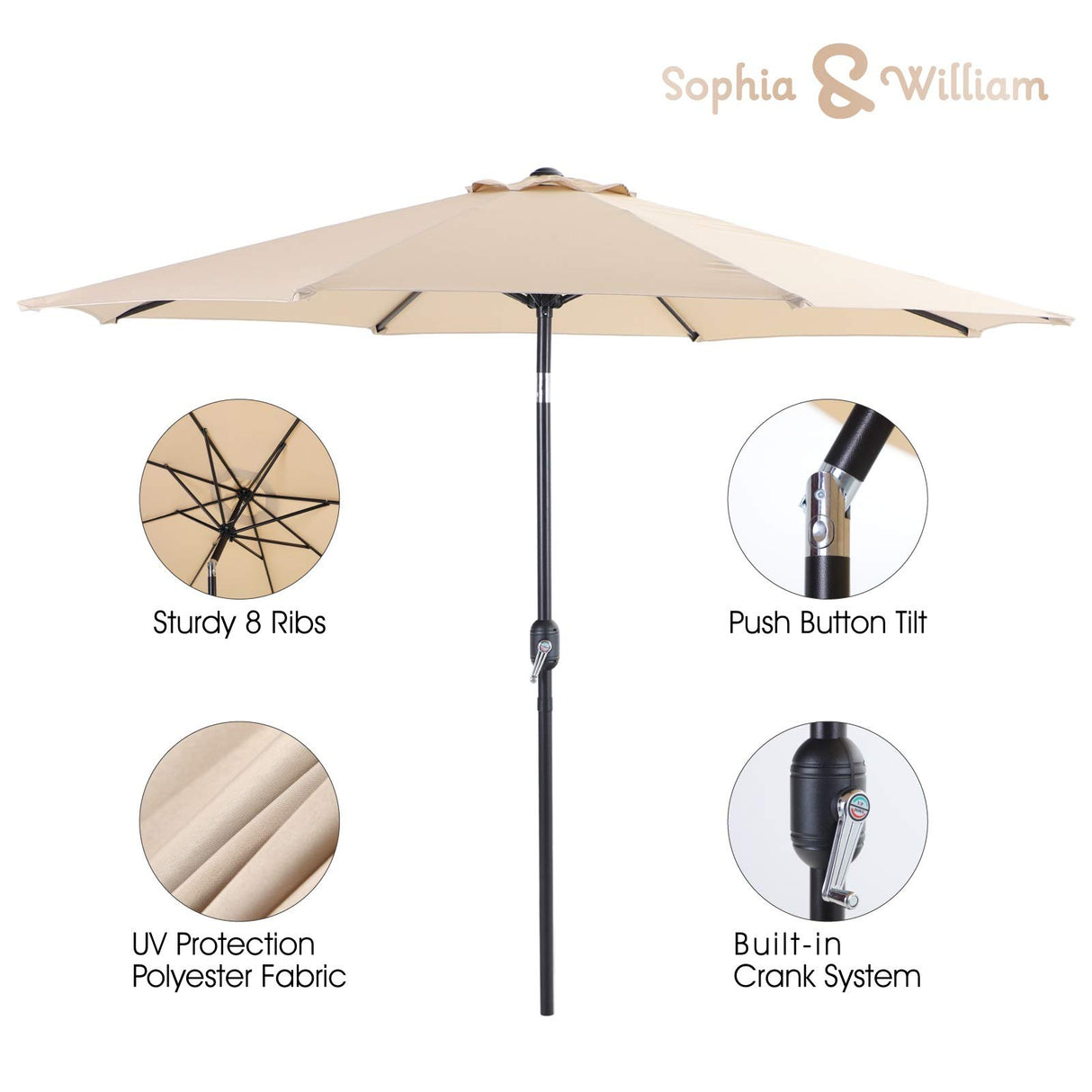 Sophia & William 5 Pieces Outdoor Furniture with 9ft Beige Patio Umbrella, Outdoor Patio Dining Set for 4 People, Square Faux Wood Patio Table and Rattan Chairs, Patio Furniture Set with Seat Cushions Sophia & William