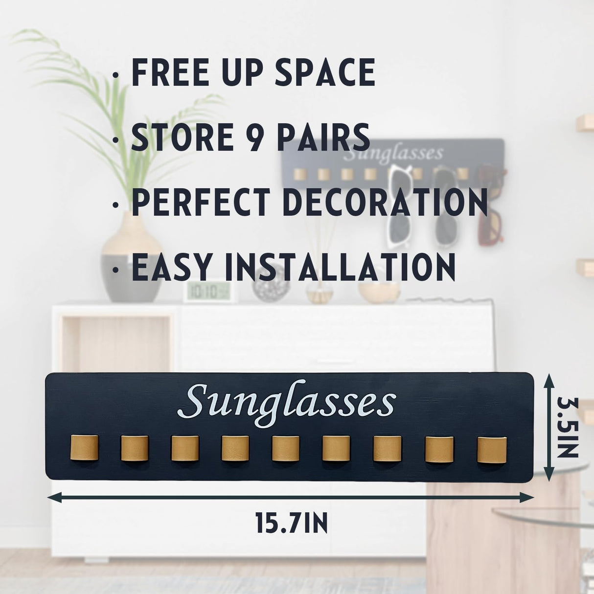 Sunglasses Holder Organizer Eyeglasses Holder Stand Wood Glasses Storage Organizer for Wall Sunglasses Display for Multiple Glasses for Women, Men, Family Bedroom, Entryway (Gray-1pcs-long) Fippkargo