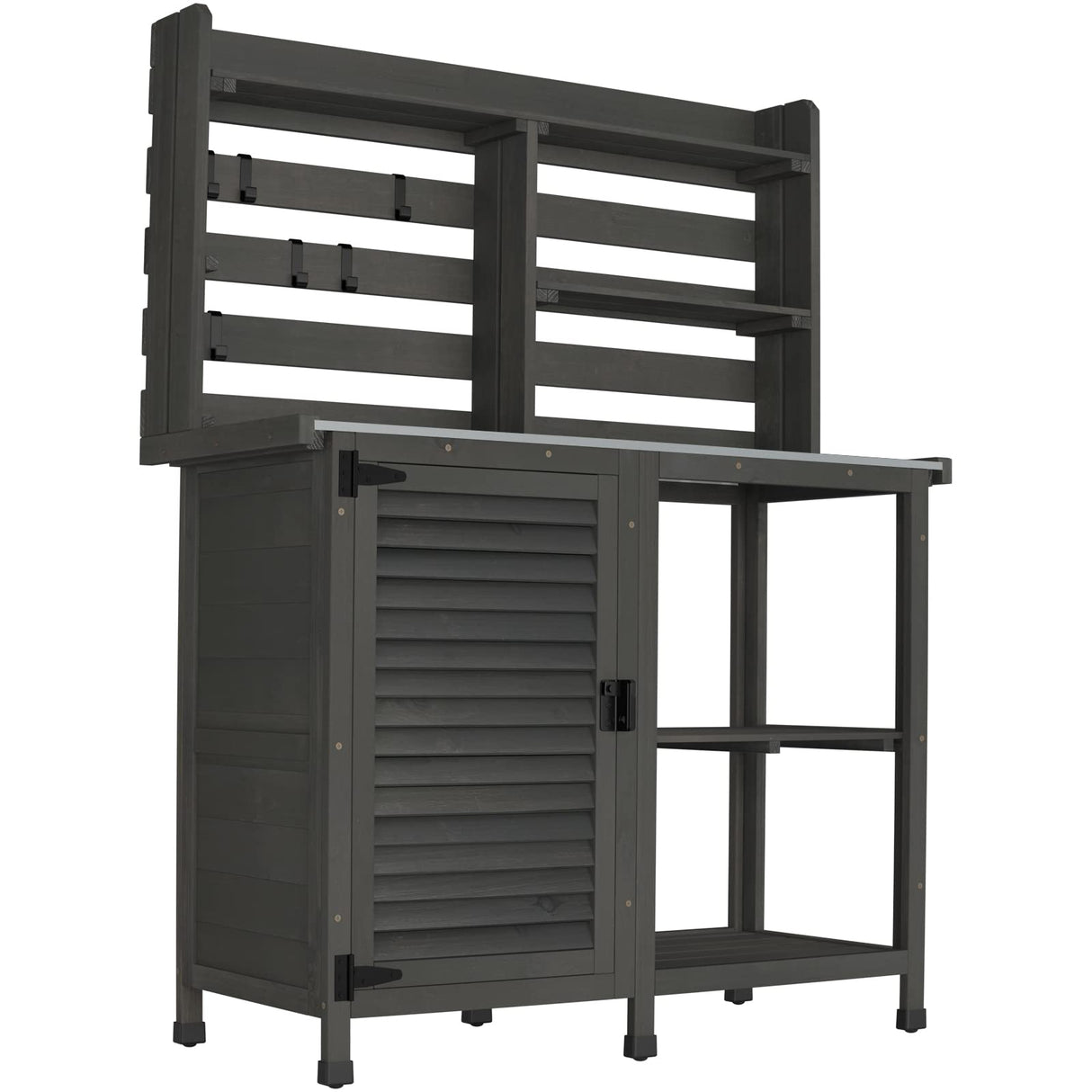 GDLF Potting Bench Table Large Garden Outdoor Work Bench Metal Tabletop Workstation with Storage Cabinet Shelf Dark Grey GDLF