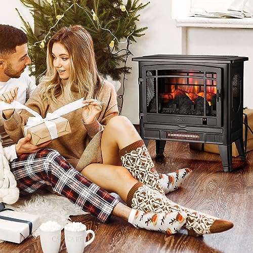 TURBRO Suburbs 25" WiFi Electric Fireplace Infrared Heater with Crackling Sound, Freestanding Fireplace Stove with Adjustable Flame Effects, Overheating Protection, Timer, Remote Control 1400W TURBRO