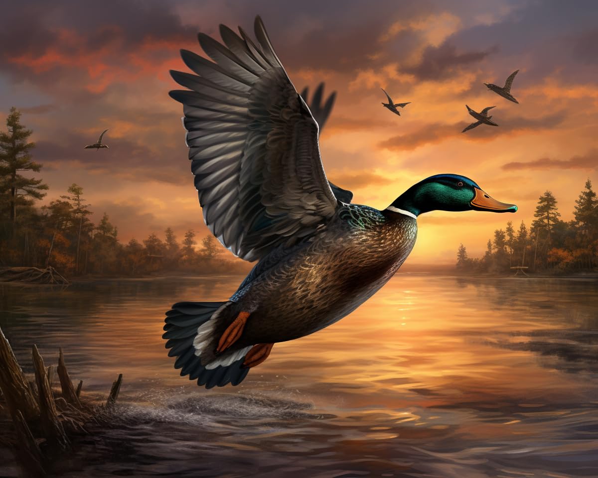 Mallard Duck Flying Over Lake 5D Diamond Art Painting Kits Full Drill Round Diamond Art DIY Gems Paint by Diamond Number Kits for Beginners Mosaic Cross Stitch for Wall Decoration(30x40cm)(3) Generic