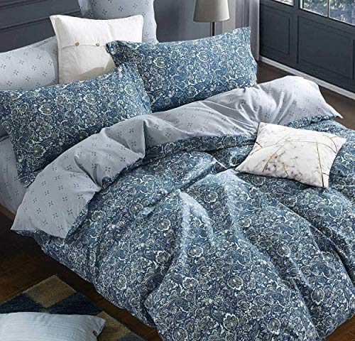 SLEEPBELLA Duvet Cover Set 600 Thread Count Cotton Bedding Set (Twin, Blue-Paisley) SLEEPBELLA