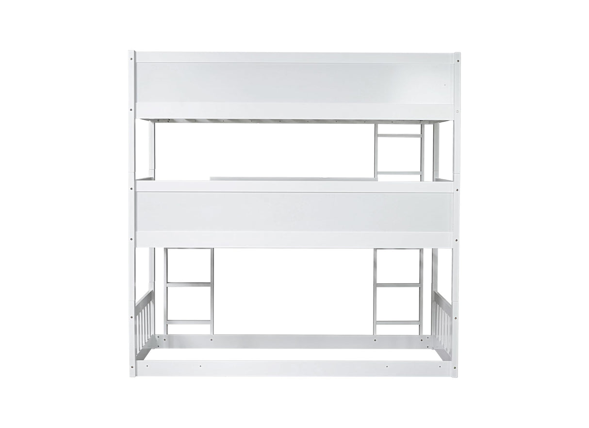 Bellemave Solid Wood Triple Bunk Bed for 3 Kids,Twin Over Twin Over Twin Triple Bunk Bed with Two Built-in Ladders,Detachable,White Bellemave