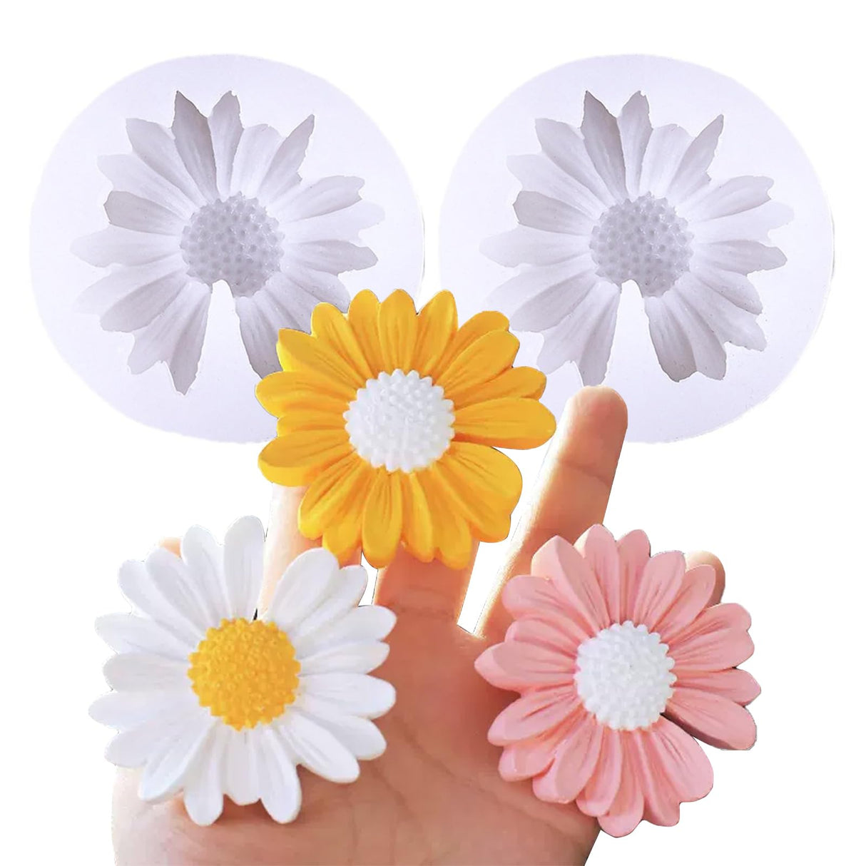 Wehous 2PCS Daisy Flower Silicone Mold 3D Flower Fondant Chocolate Cake Cupcake Topper Decoration Mold Unique Resin Candle Molds DIY Soap Wax Epoxy Resin Concrete Casting Polymer Clay Craft Wehous