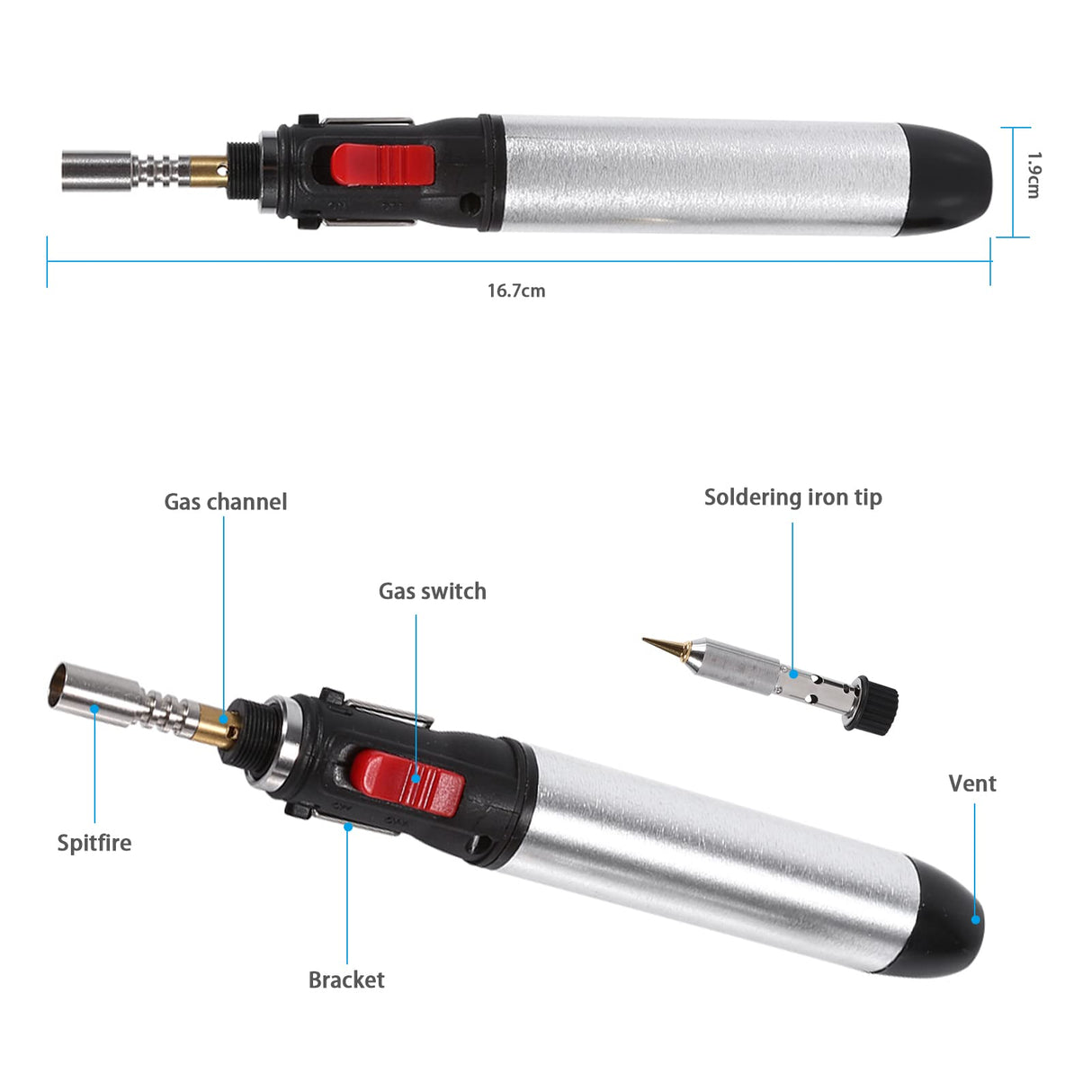 Jadeshay Butane Gas Soldering Iron Kit, 4 in 1 Cordless Adjustable Temperature 250-450℃ Welding Tool with Interchangeable Tips Jadeshay