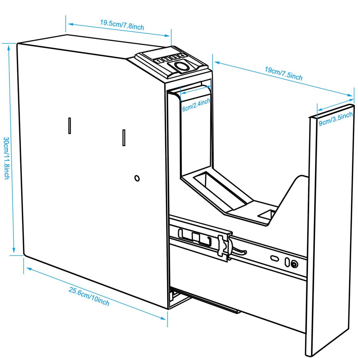 Slider Hidden Handgun Safe, Biometric Fingerprint Smart Pistol Safe for Nightstand, Desk, Bedside - Auto Sliding Door- Fingerprint, PIN Code, KEY Access (Classic) VoleStay