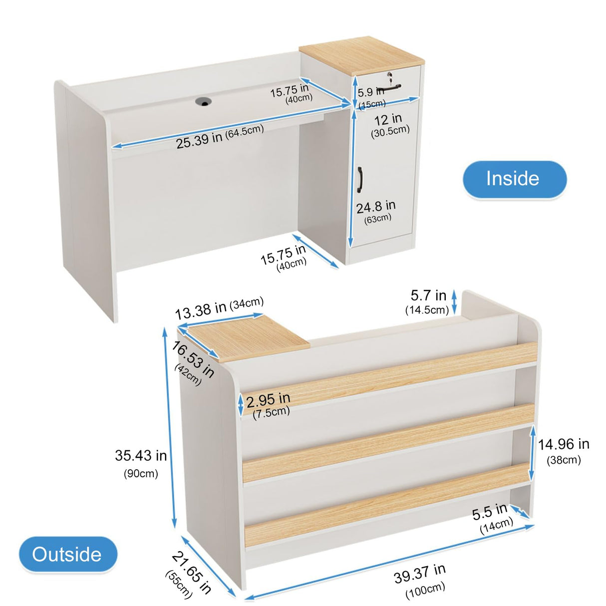 Modern Reception Desk Counter, Retail Counter Reception Desk with Lockable Drawers, Retail Checkout Counter with Open Shelves ZGGJZKV