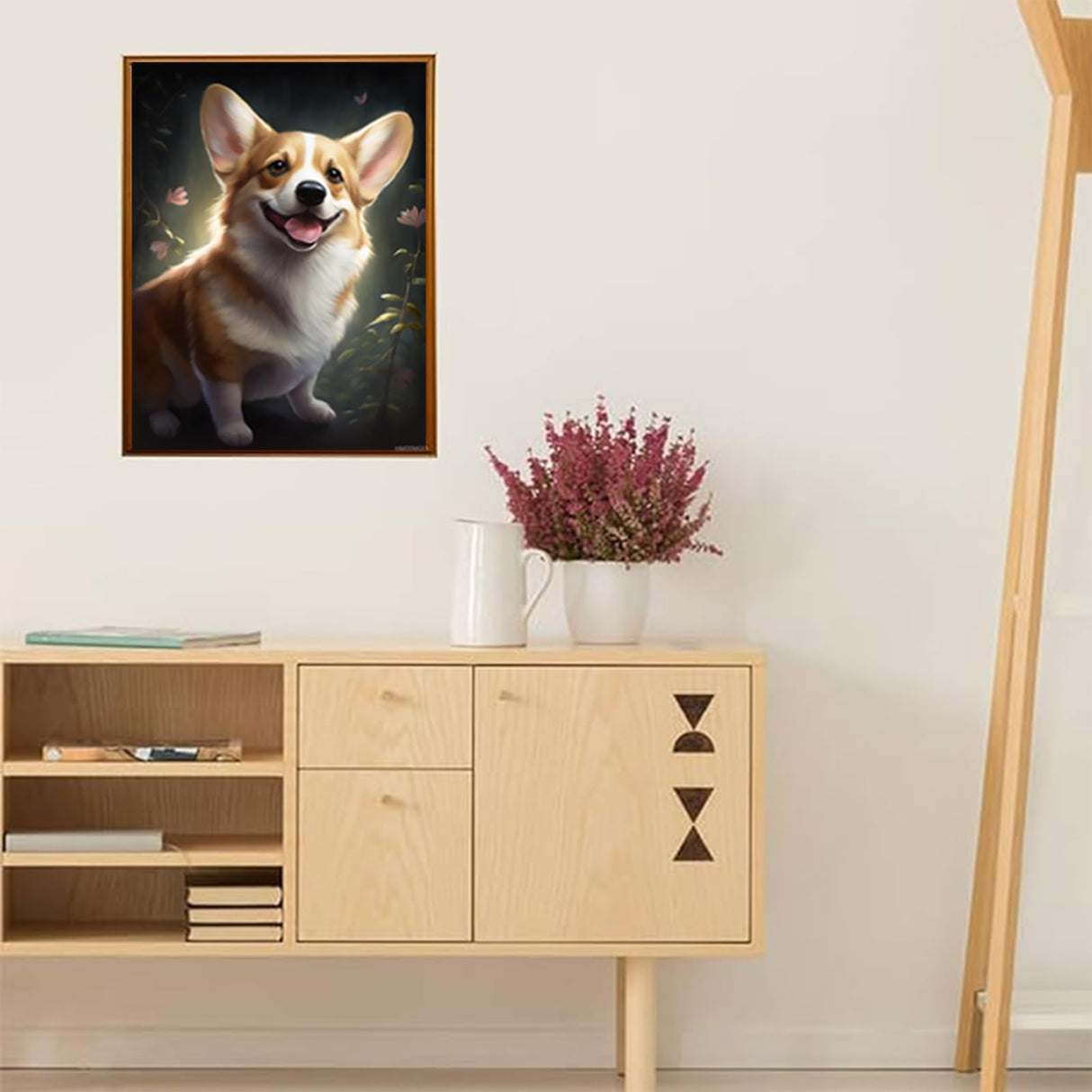 HMDIIMGE Diamond Painting Kits for Adults, Corgi Dog in Flowers 5D DIY Diamond Art Kits Full Drill Diamond for Gift Wall Decor Gem Arts Cute Pet 12x16 inch HMDIIMGE