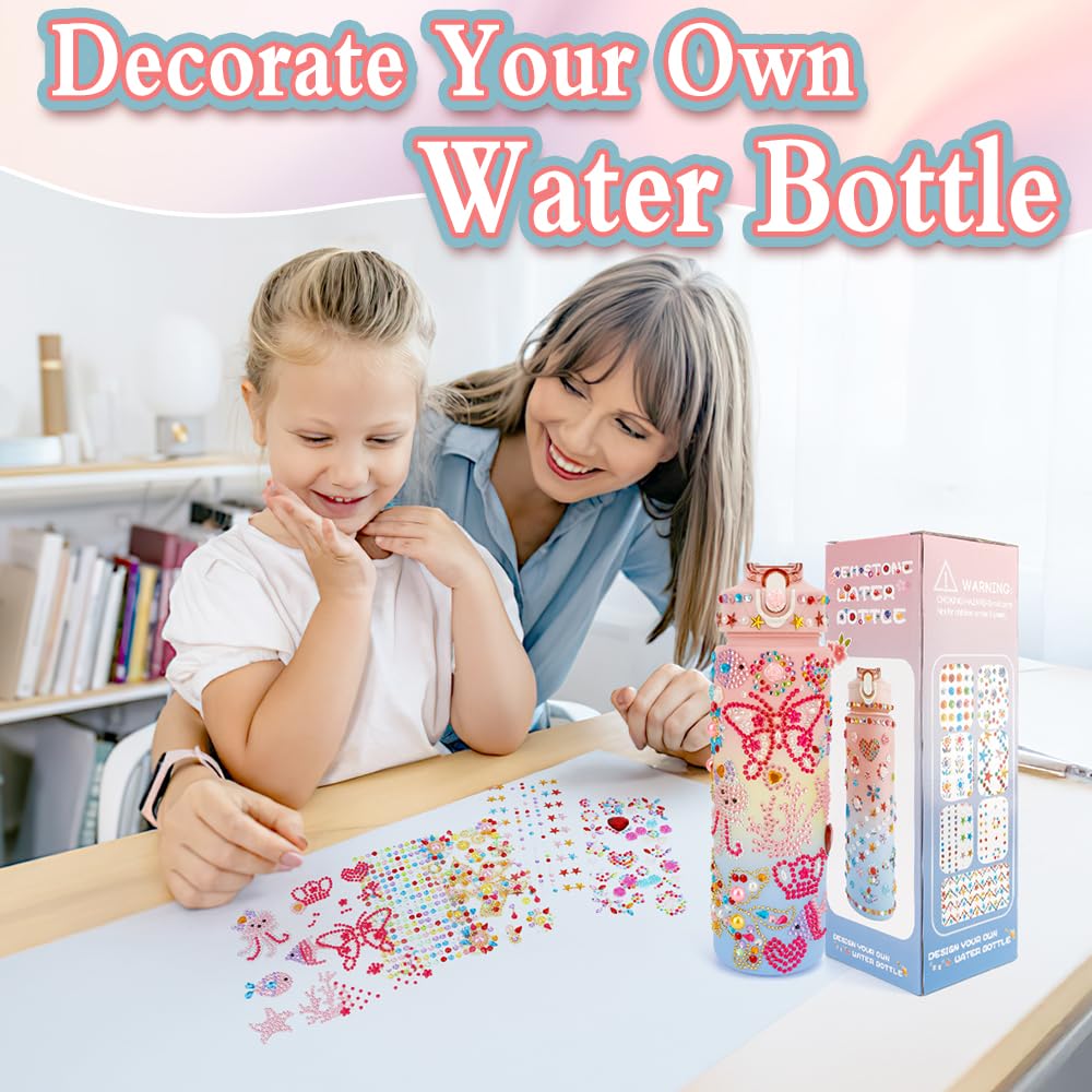 SythorYang Decorate Your Own Water Bottle Kits for Girls Gifts for Girls Age 4-6-8-10 Girl Water Bottle with Gem Stickers Arts and Crafts for Girles 7 8 9 10 Year Old Girl Birthday Christmas Gifts SythorYang