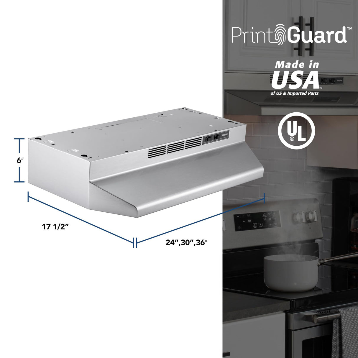 Broan-NuTone 4130SF Fingerprint Resistant Ductless Under-Cabinet Range Hood, 30-Inch, Stainless Finish with Print Guard Broan-NuTone