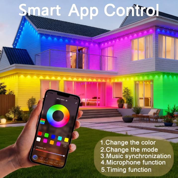 Permanent Outdoor Lights Eaves Light House Light Outdoor Permanent Christmas Lights Multicolor (mulito Color, 100ft with 72 Lights) Honche