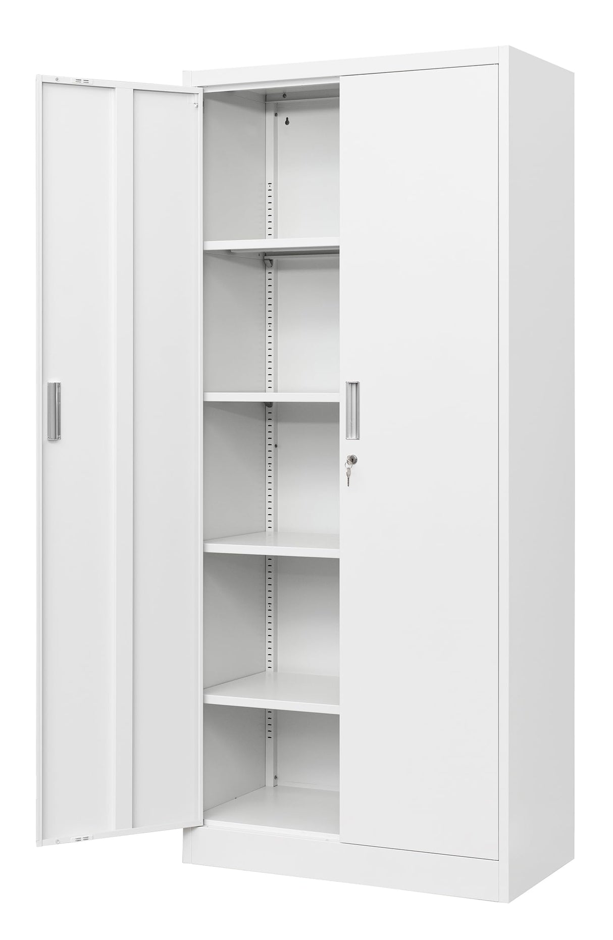 Metal Storage Cabinet, 71”H Locking Storage Cabinet with Adjustable Shelves, Steel Storage Cabinets for Garage, Home, Office, Pantry (White) Wanfu