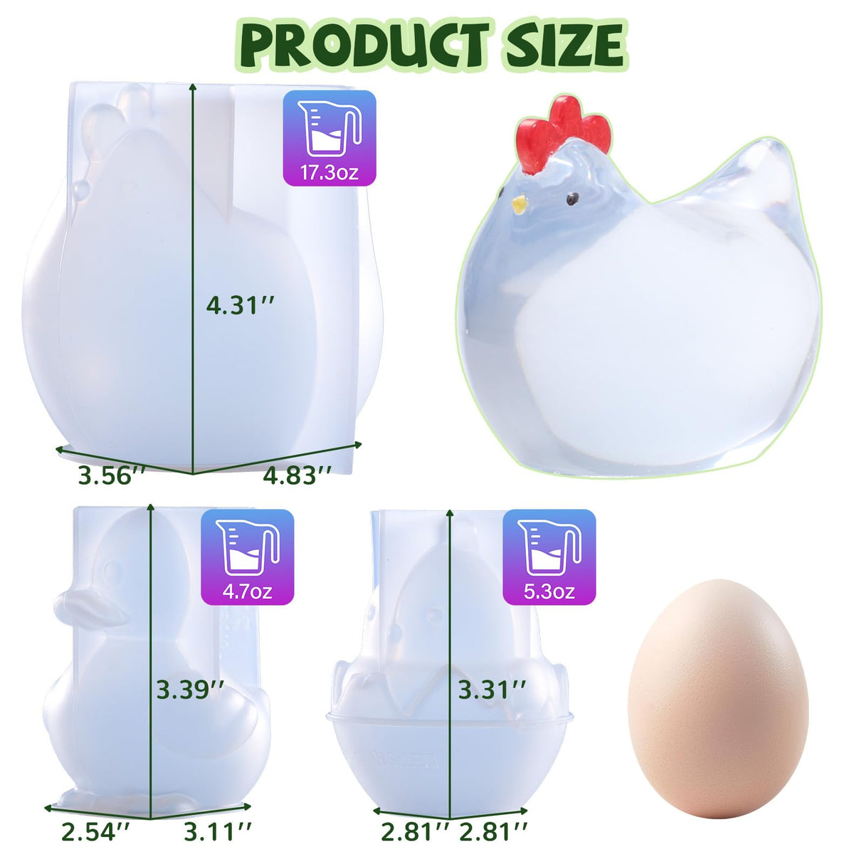 LET’S Resin 3pcs Animal Resin Molds, Large 3D Chicken & Duck Resin Molds Silicone, Flexible Effortless Demoldable Epoxy Molds for Resin Casting, Soap, Candle, Flowers Preservation, Chicken Decor LET'S RESIN