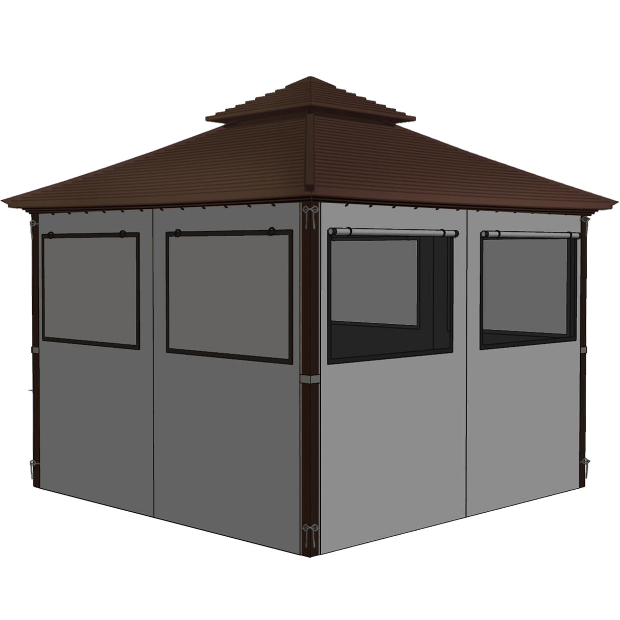 Homegroove Gazebo Universal Replacement Privacy Curtain, 12'x12' Gazebo Curtains Outdoor Waterproof, 4-Panels Sidewall Curtains with Zipper and Mesh Windows for Backyard, Garden, Yard homegroove