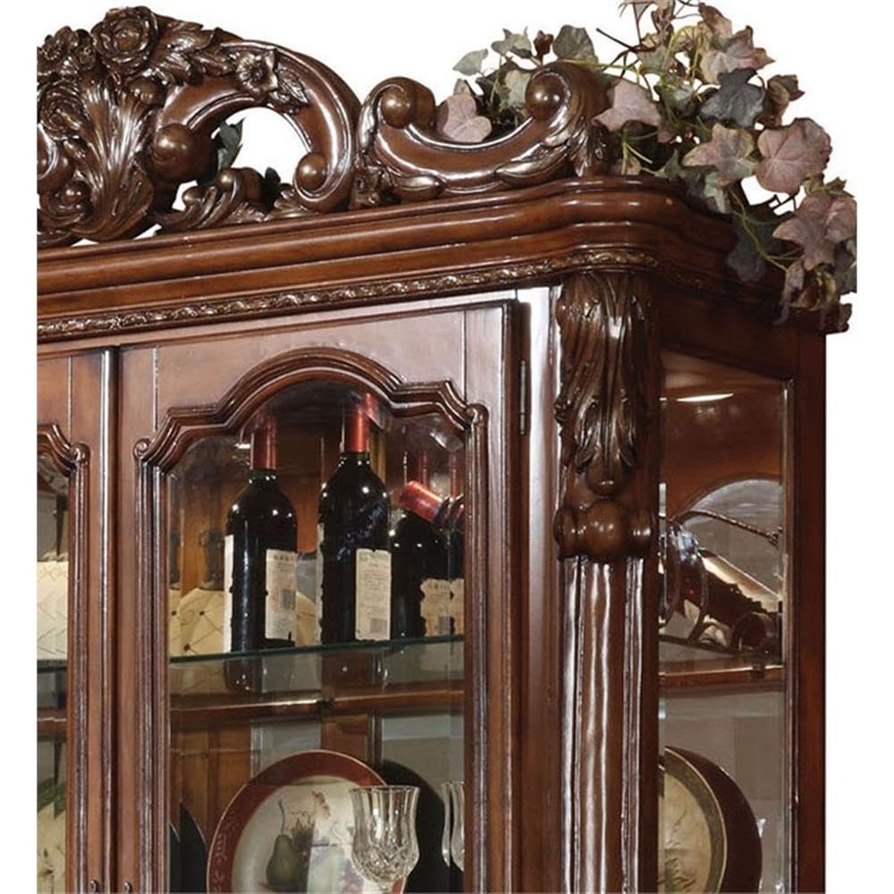 Acme Dresden 2-Door Curio Cabinet with Claw Leg in Cherry Oak Wood Acme