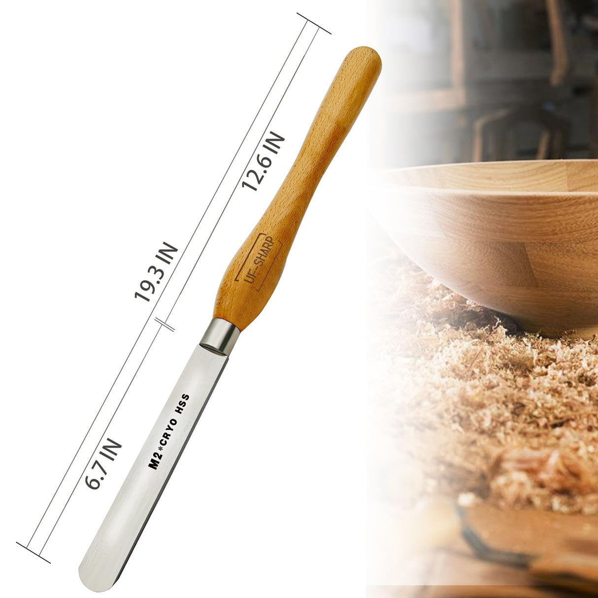 UF-SHARP 1 inch Round Nose Scraper, M2 Cryo High Speed Steel Wood Turning Tools with Beech Wood Handle UF-SHARP
