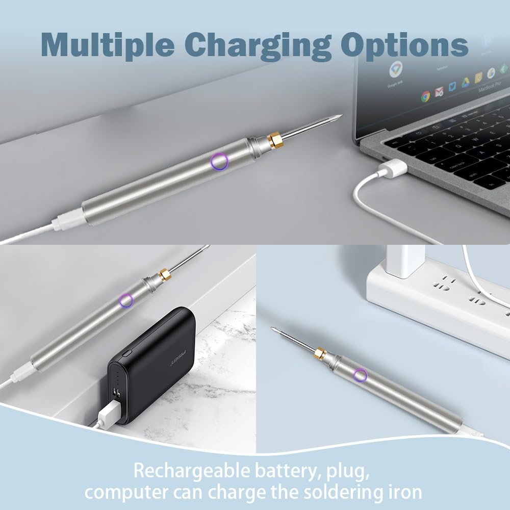 Cordless Soldering Iron Kit, MecRecare 1100 mAh Battery USB Wireless Rechargeable And Portable with Automatic Heating Mode for Appliance Repair,Circuit Board Soldering,DIY MecRecare