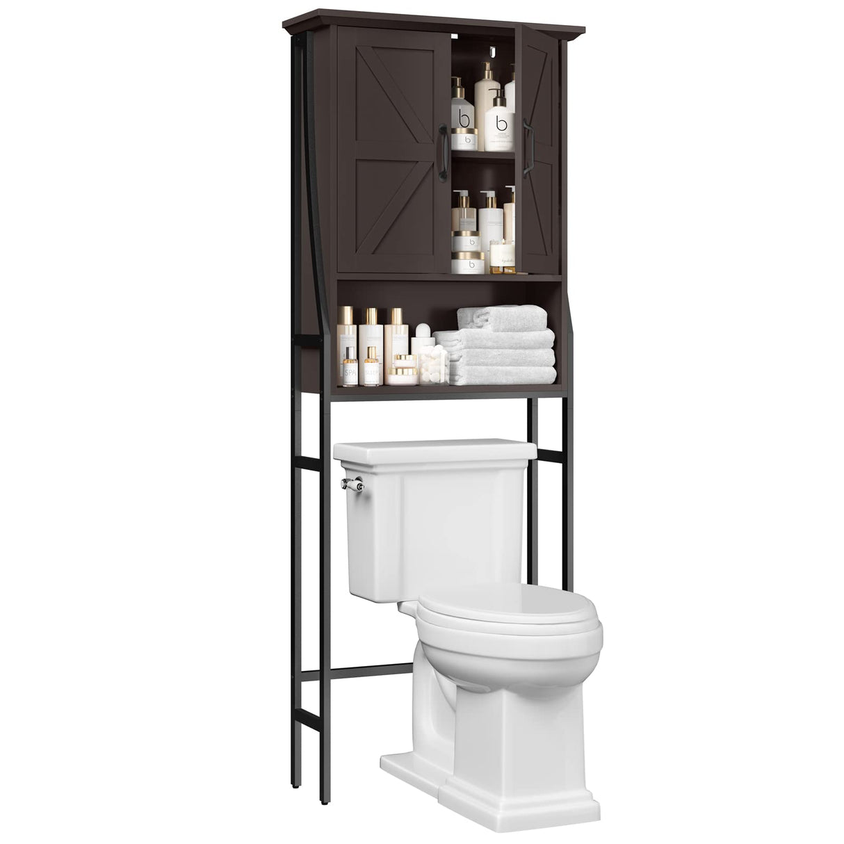 MXARLTR Over The Toilet Rack for Bathroom, Over The Toilet Storage Cabinet, Over Toilet Bathroom Organizer with Double Barn Doors Space Saver Rack Above Toilet Storage Cabinet (Espresso) MXARLTR