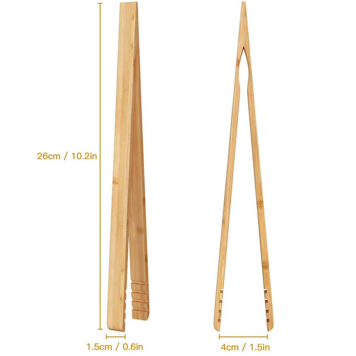 DUJEN 2 Pieces Bamboo Toast Tongs, 10.2 Inches Long Wood Toaster Tongs with Anti-slip Design, Tongs for Cooking with Cooking Oil Coating DUJEN