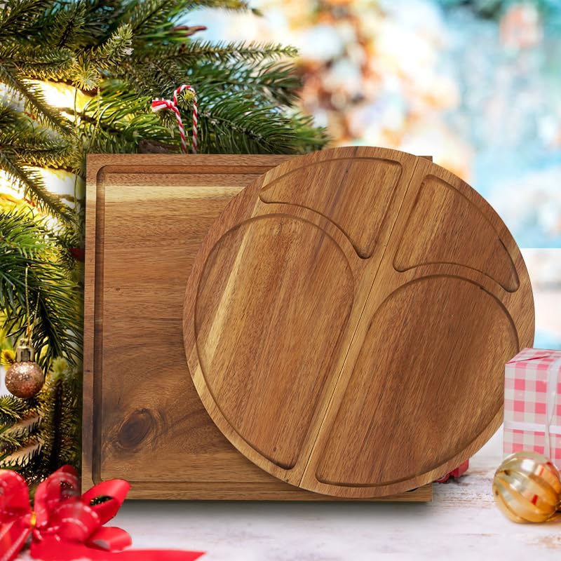 Extra Large Magnetic Charcuterie Board Cheese Board Gift Set 3 Part Square & Round & Heart Shaped Acacia Wood Charcuterie Cheese Boards Wooden Tray Serving Board Platter for Valentine XILAZAB