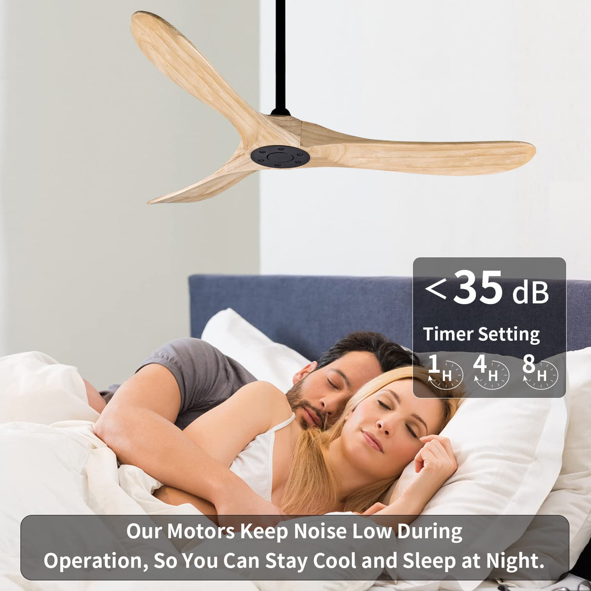 Bigzone 52" Outdoor/Indoor Ceiling Fans Without Lights, DC Motor Energy Saving, 3 Solid Wood Blades, Outdoor Ceiling Fans For Patios With Reversible Blades Bigzone