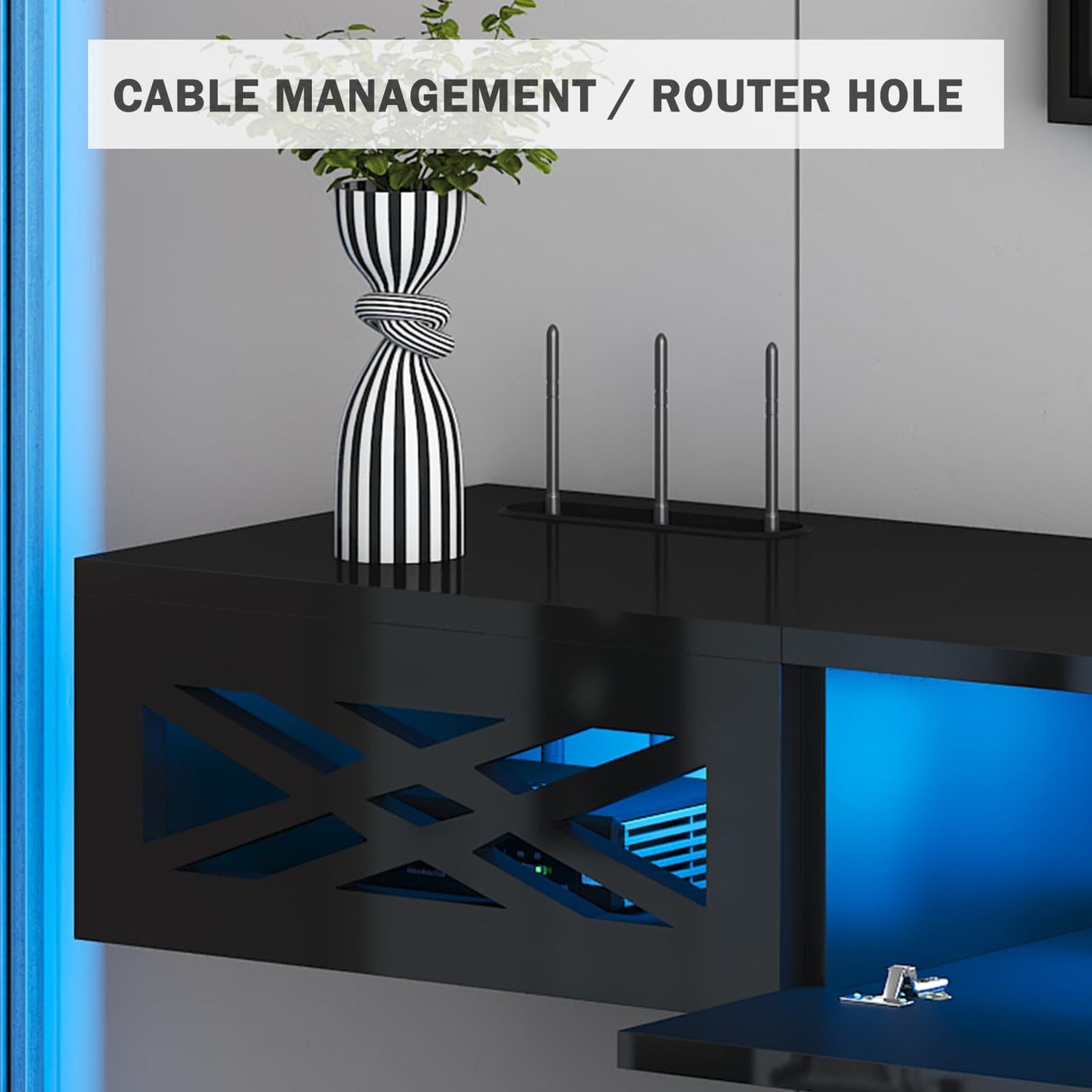 ANTISTA Floating TV Stand, 71" Floating Entertainment Center Wall Mounted,Floating Wall Mounted TV Shelf with Led Lights and Power Outlet,Modern High Gloss tv Cabinet Media Console with Storage ANTISTA