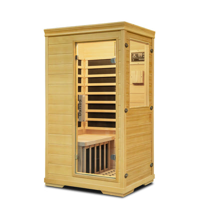 Far Infrared Sauna,1 Person Indoor Side-Opening Home Sauna Canadian Hemlock Wood Dry Sauna 1050W Carbon Heating Panels Infrared Home Spa
