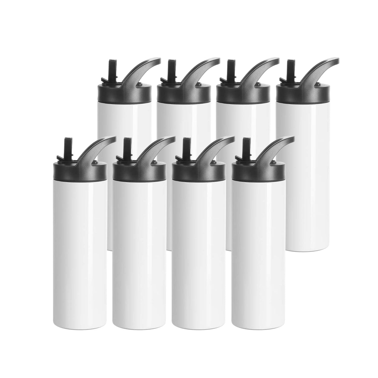 PYD Life 8 Pack Sublimation Tumblers Blanks Cups Water Bottle White 20 OZ Skinny Straight Sports Bottles Mugs with Portable Sippy Up Lid with Straw,for Tumbler Heat Press PYD Life