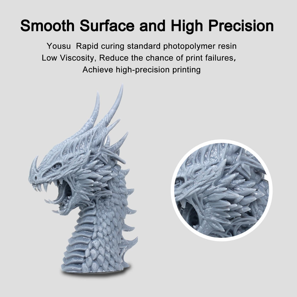 YOUSU 3D Printer Resin,Fast Curing 3D Printing Resin 1KG,Low Shrinkage High Precision Standard Photopolymer Resin for LCD DLP SLA 3D Printer (1000g, Gray) Yousu