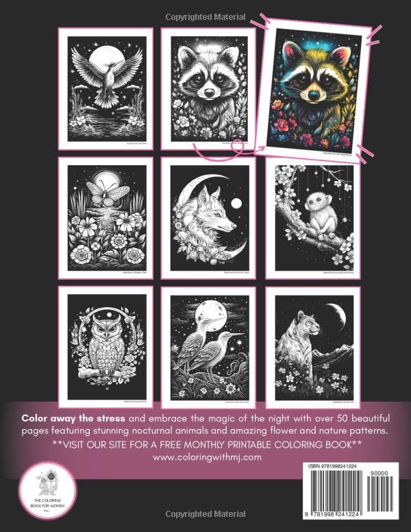 Animals and Flowers Coloring Book: Adult Colouring Book for Women - Magic Midnight Bloom | Floral Designs, Nature Patterns, Mandala Style Landscapes ... For Stress Relief, Relaxation and Calmness WoodArtSupply