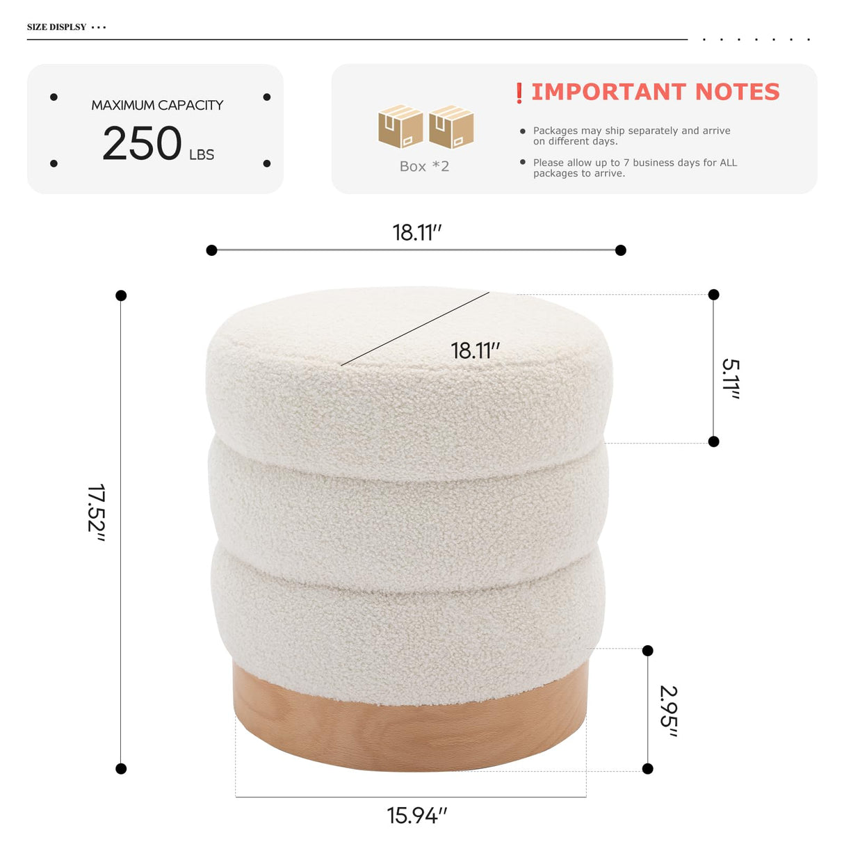 COLAMY Sherpa Ottoman Footstool, Tufted Modern Foot Rest Stool with Wood Base for Living Room, Bedroom, Desk, Round Versatile Side End Table, Pouf, Makeup Seat,2pcs,Cream COLAMY