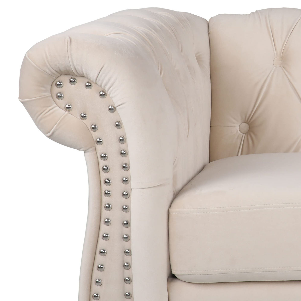 PHOYAL Large Velvet Sofa Three-seat Sofa Classic Tufted Chesterfield Settee Sofa Modern 3 Seater Couch Furniture Tufted Back for Living Room (Beige) PHOYAL