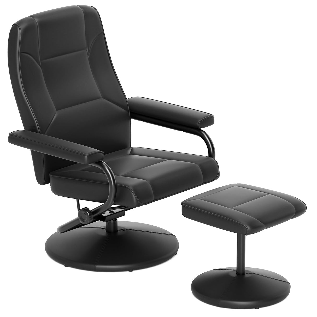 Giantex Recliner Chair with Ottoman, 360° Swivel Faux Leather Reclining Chair w/Adjustable Backrest, Footrest, Sturdy Metal Base, Upholstered Armchair for Living Room Bedroom Study, Office, Black Giantex