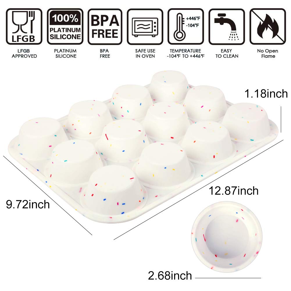 SHEbaking Silicone Muffin Pan Regular 12 Cups Muffin Tin for Muffin and Cupcakes Non-stick Bakeware Durable Baking Mold Cupcake Molds BPA Free SHEbaking