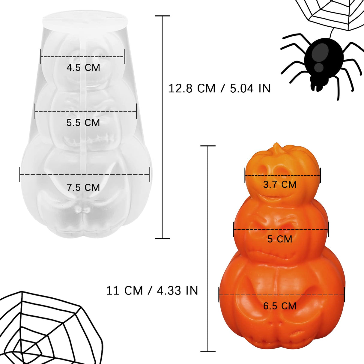 3D Pumpkin Candle Mold Halloween Resin Casting Silicone Mold for DIY Aromatherapy Candles Wax Plaster Polymer Clay Decoration ZAKVOOR