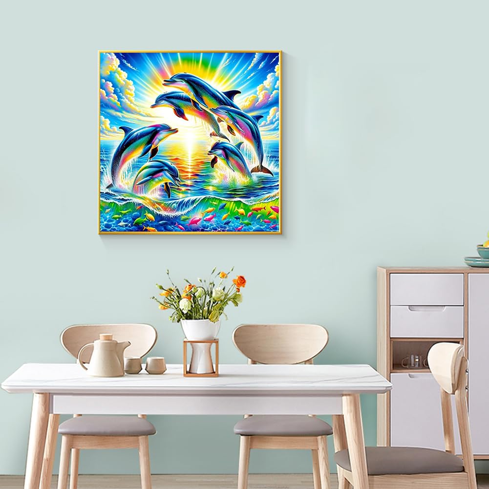 WSLWXSHM Diamond Painting Kits for Adults Dolphin, Round Full Drill Diamond Art Kits, 5D DIY Paint with Diamonds Crafts for Home Wall Decoration Gifts 12×12Inch, Marine Life WSLWXSHM