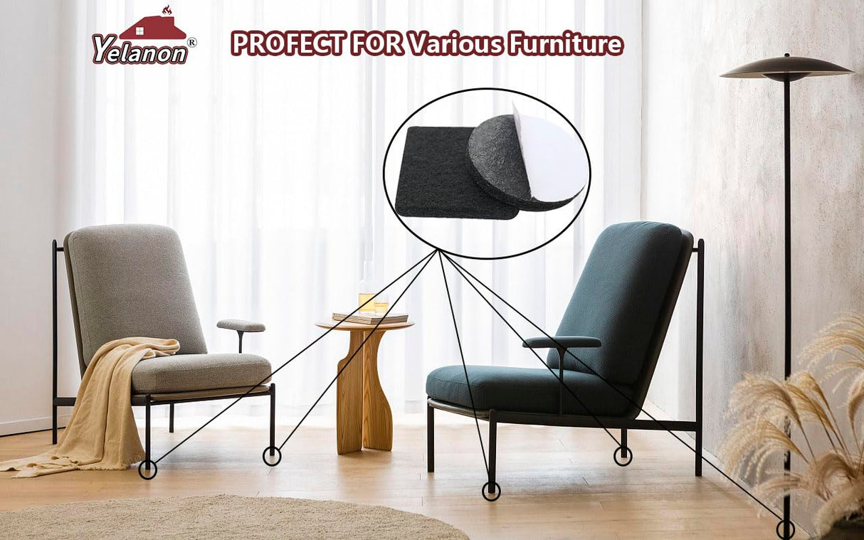 Yelanon Felt Furniture Pads -182 Pcs Premium Felt Pads for Chair Legs Furniture, Floor Protectors for Hardwood Floors, Black Yelanon