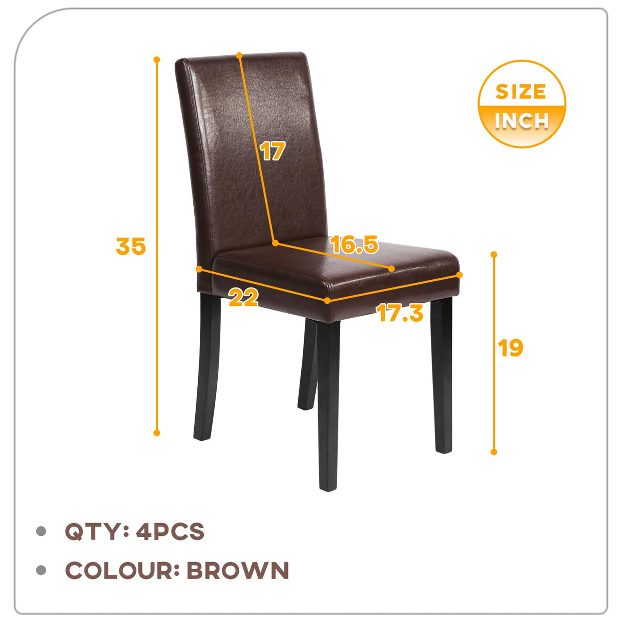 FDW Dining Chairs Set of 4, Dining Room Chairs Kitchen Chairs,Side PU Cushion Chairs with Waterproof Surface and Wood Legs,for Kitchen Restaurant and Living Room,Leather Brown FDW