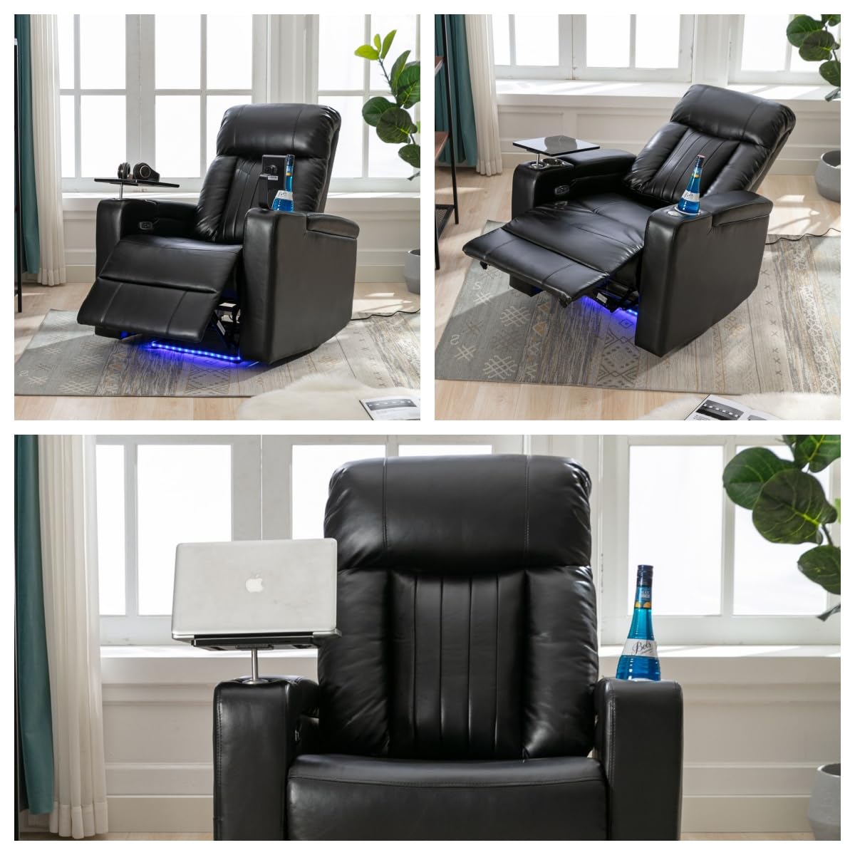 Merax Electric Power Lift Recliner Chair with USB Charging Port & Cell Phone Stand & Arm Storage & 2 Cup Holders & 360°Swivel Tray Table, Elderly Lazy Boy Leather Sofa Seating for Home Theater, Black Merax