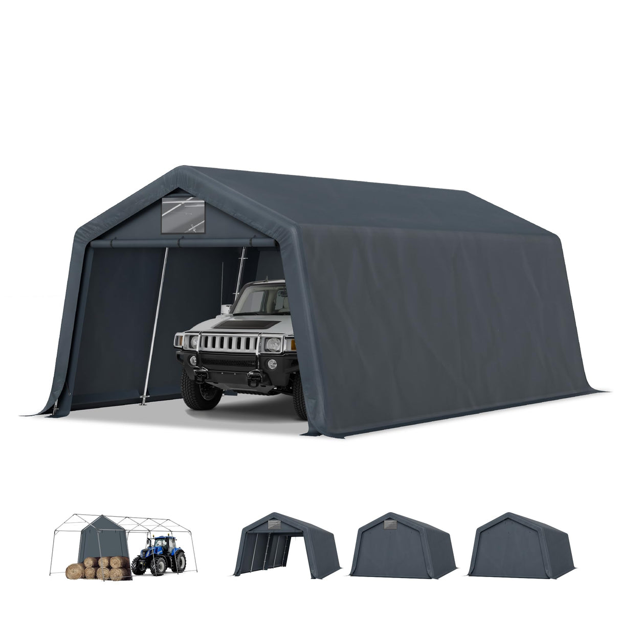 MFSTUDIO Outdoor Carport 13x22 ft, Portable Storage Sheds Shelter Garages Heavy Duty Canopy with Rolled up Zipper Doors, Outside Utility Shed Garage Tent for Boat,Patio Furniture and Tools MFSTUDIO