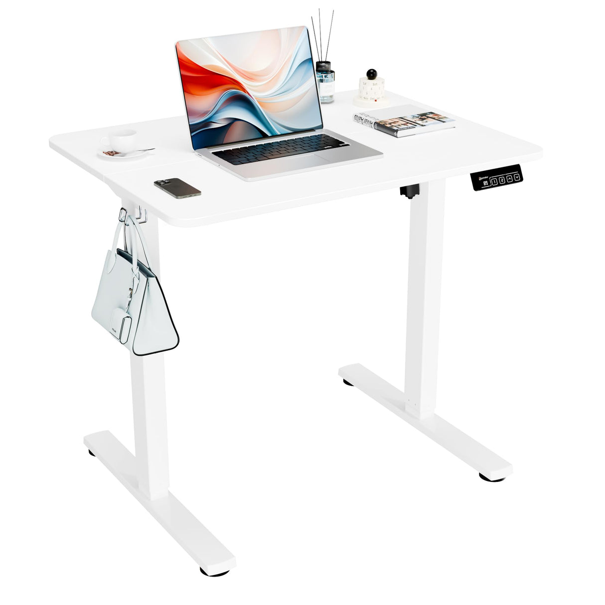 ERGOMAKER Electric Standing Desk, 31.5" x 23.6" Height Adjustable Sit Stand Desk with Splice Board for Home Office, Computer Desk Memory Preset (White Frame, White Desktop) ERGOMAKER